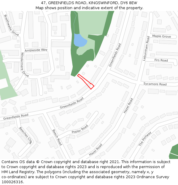 47, GREENFIELDS ROAD, KINGSWINFORD, DY6 8EW: Location map and indicative extent of plot