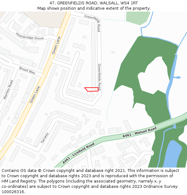 47, GREENFIELDS ROAD, WALSALL, WS4 1RT: Location map and indicative extent of plot