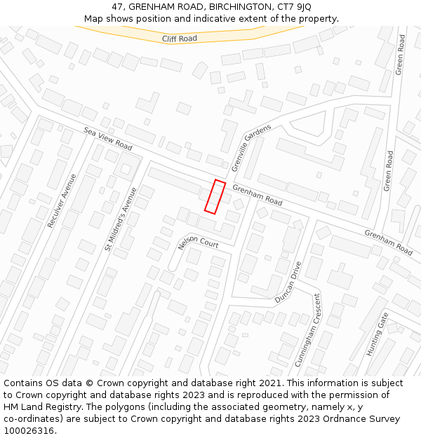 47, GRENHAM ROAD, BIRCHINGTON, CT7 9JQ: Location map and indicative extent of plot