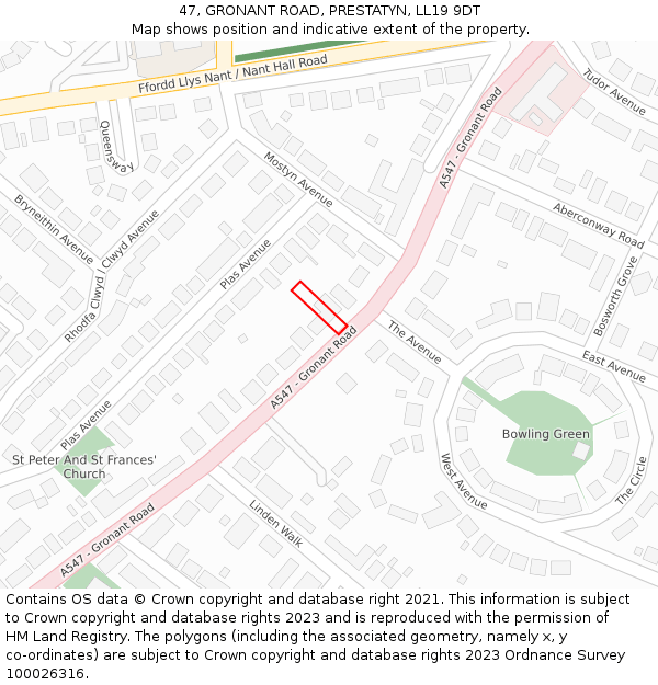 47, GRONANT ROAD, PRESTATYN, LL19 9DT: Location map and indicative extent of plot