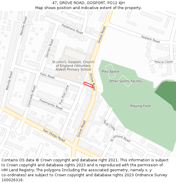 47, GROVE ROAD, GOSPORT, PO12 4JH: Location map and indicative extent of plot