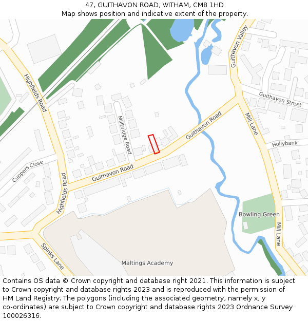 47, GUITHAVON ROAD, WITHAM, CM8 1HD: Location map and indicative extent of plot