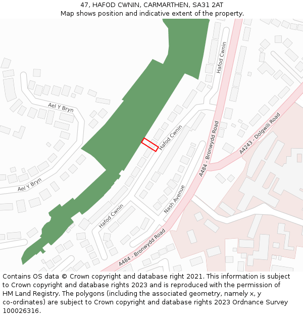 47, HAFOD CWNIN, CARMARTHEN, SA31 2AT: Location map and indicative extent of plot