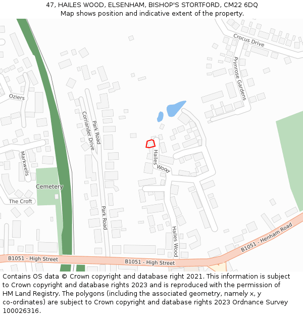 47, HAILES WOOD, ELSENHAM, BISHOP'S STORTFORD, CM22 6DQ: Location map and indicative extent of plot