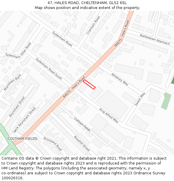 47, HALES ROAD, CHELTENHAM, GL52 6SL: Location map and indicative extent of plot