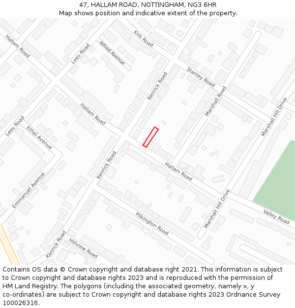 47, HALLAM ROAD, NOTTINGHAM, NG3 6HR: Location map and indicative extent of plot