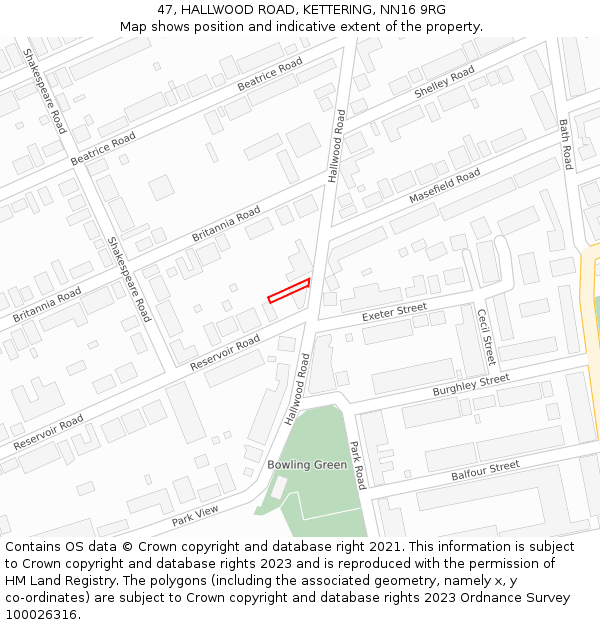 47, HALLWOOD ROAD, KETTERING, NN16 9RG: Location map and indicative extent of plot