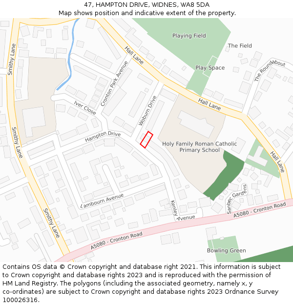 47, HAMPTON DRIVE, WIDNES, WA8 5DA: Location map and indicative extent of plot