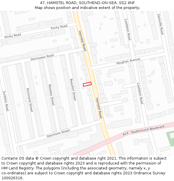 47, HAMSTEL ROAD, SOUTHEND-ON-SEA, SS2 4NF: Location map and indicative extent of plot