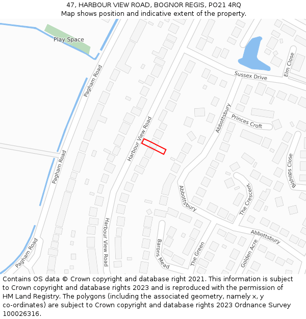 47, HARBOUR VIEW ROAD, BOGNOR REGIS, PO21 4RQ: Location map and indicative extent of plot