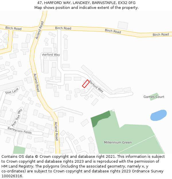 47, HARFORD WAY, LANDKEY, BARNSTAPLE, EX32 0FG: Location map and indicative extent of plot