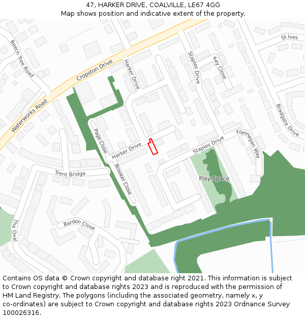 47, HARKER DRIVE, COALVILLE, LE67 4GG: Location map and indicative extent of plot