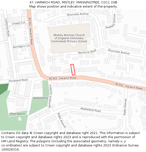 47, HARWICH ROAD, MISTLEY, MANNINGTREE, CO11 1NB: Location map and indicative extent of plot