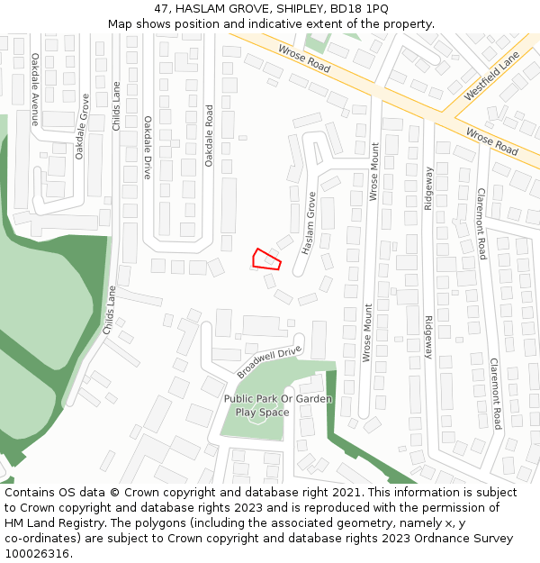 47, HASLAM GROVE, SHIPLEY, BD18 1PQ: Location map and indicative extent of plot