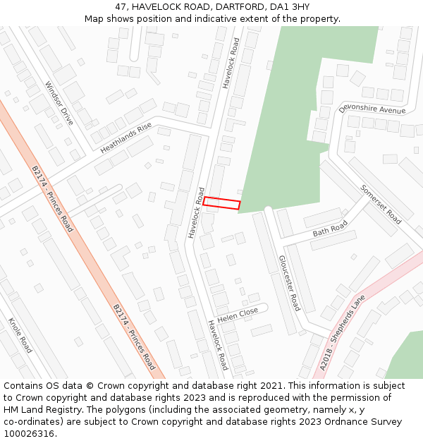 47, HAVELOCK ROAD, DARTFORD, DA1 3HY: Location map and indicative extent of plot