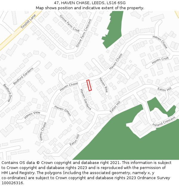 47, HAVEN CHASE, LEEDS, LS16 6SG: Location map and indicative extent of plot