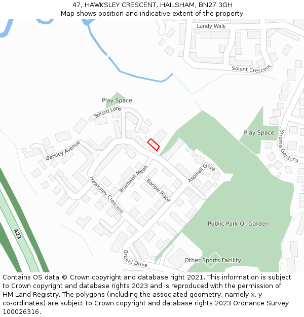 47, HAWKSLEY CRESCENT, HAILSHAM, BN27 3GH: Location map and indicative extent of plot