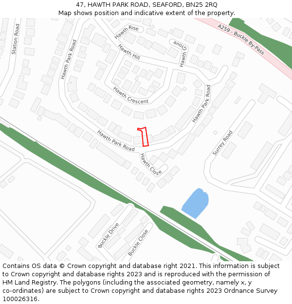 47, HAWTH PARK ROAD, SEAFORD, BN25 2RQ: Location map and indicative extent of plot