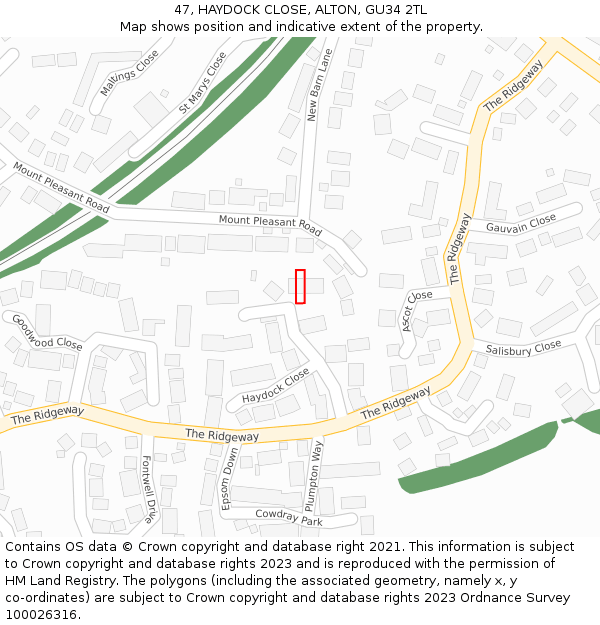 47, HAYDOCK CLOSE, ALTON, GU34 2TL: Location map and indicative extent of plot