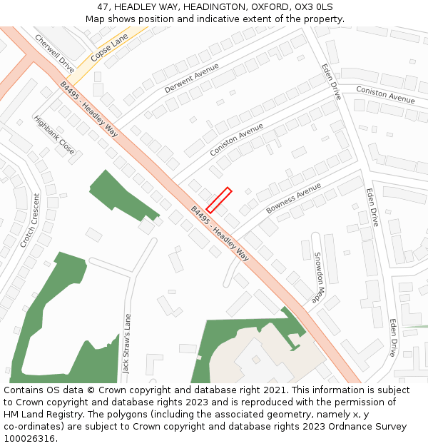 47, HEADLEY WAY, HEADINGTON, OXFORD, OX3 0LS: Location map and indicative extent of plot