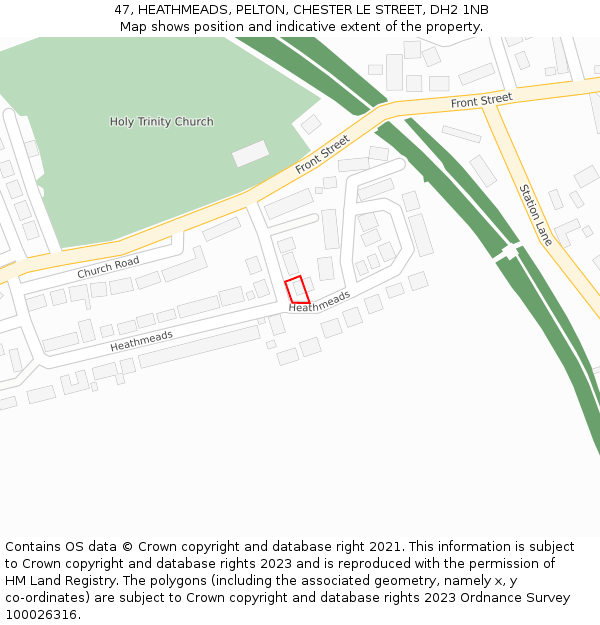 47, HEATHMEADS, PELTON, CHESTER LE STREET, DH2 1NB: Location map and indicative extent of plot