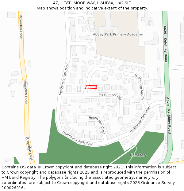 47, HEATHMOOR WAY, HALIFAX, HX2 9LT: Location map and indicative extent of plot