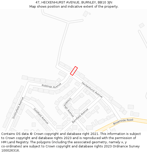 47, HECKENHURST AVENUE, BURNLEY, BB10 3JN: Location map and indicative extent of plot