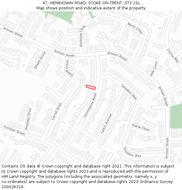 47, HEMINGWAY ROAD, STOKE-ON-TRENT, ST3 1SL: Location map and indicative extent of plot