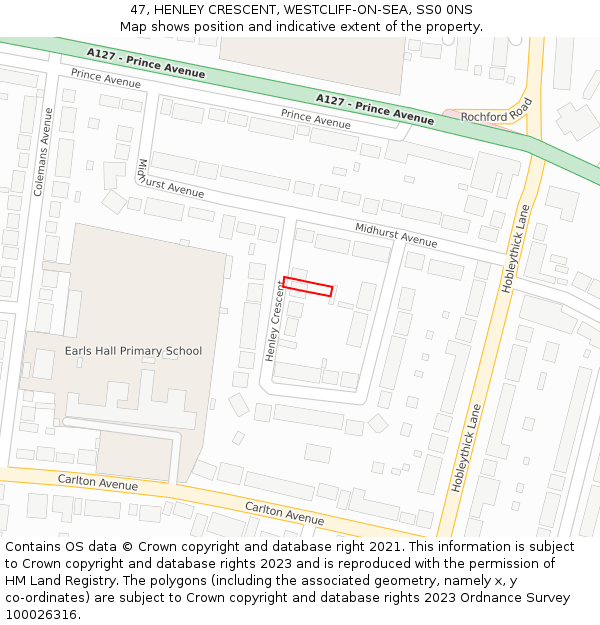 47, HENLEY CRESCENT, WESTCLIFF-ON-SEA, SS0 0NS: Location map and indicative extent of plot