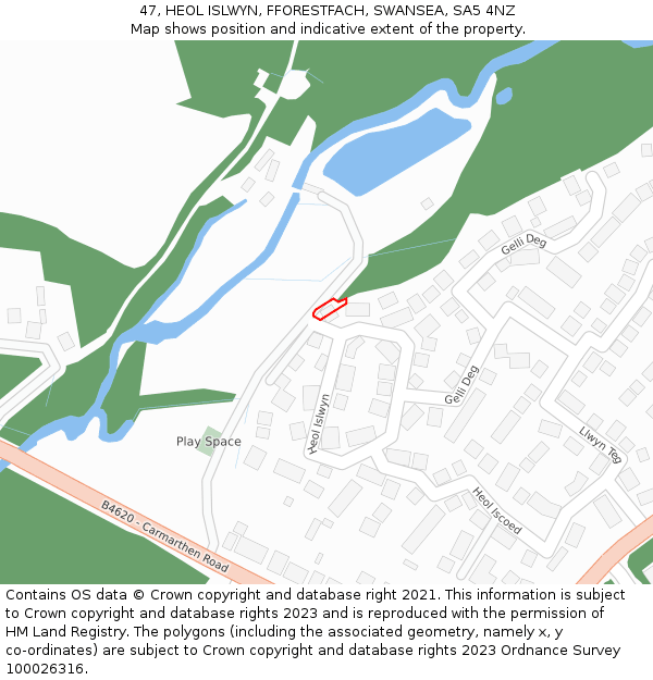 47, HEOL ISLWYN, FFORESTFACH, SWANSEA, SA5 4NZ: Location map and indicative extent of plot