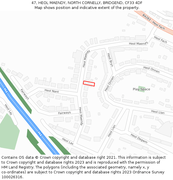 47, HEOL MAENDY, NORTH CORNELLY, BRIDGEND, CF33 4DF: Location map and indicative extent of plot