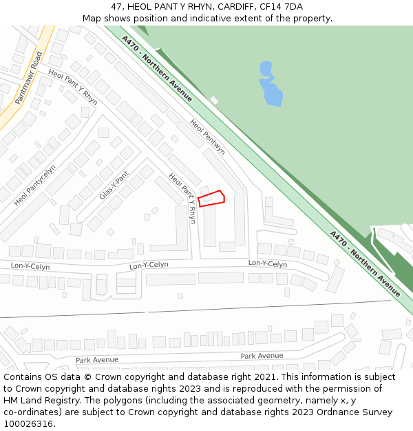 47, HEOL PANT Y RHYN, CARDIFF, CF14 7DA: Location map and indicative extent of plot