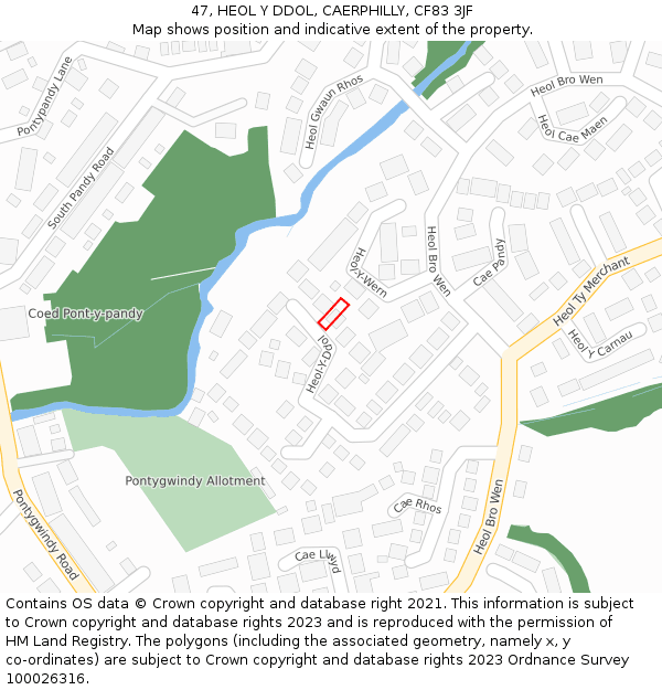 47, HEOL Y DDOL, CAERPHILLY, CF83 3JF: Location map and indicative extent of plot