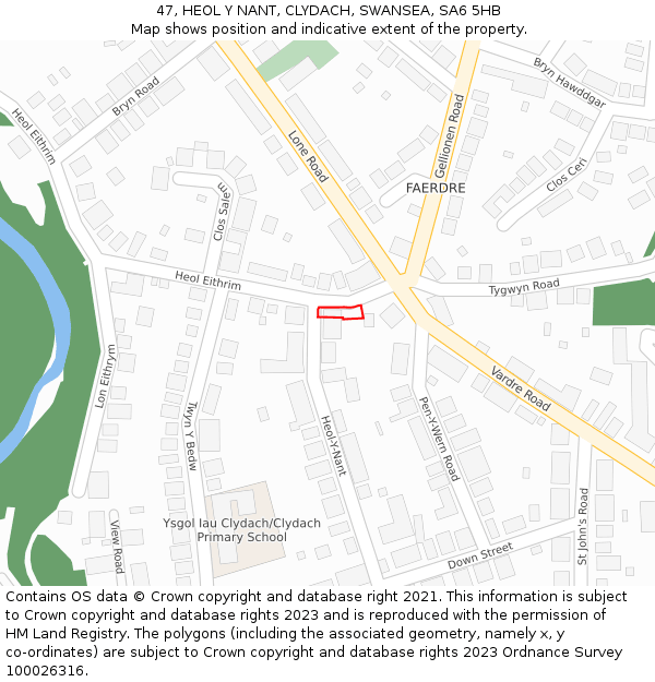47, HEOL Y NANT, CLYDACH, SWANSEA, SA6 5HB: Location map and indicative extent of plot