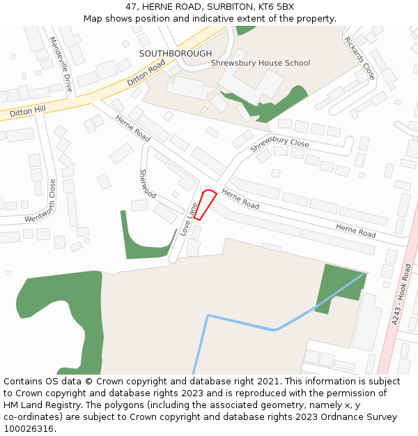 47, HERNE ROAD, SURBITON, KT6 5BX: Location map and indicative extent of plot