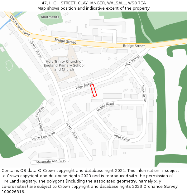 47, HIGH STREET, CLAYHANGER, WALSALL, WS8 7EA: Location map and indicative extent of plot