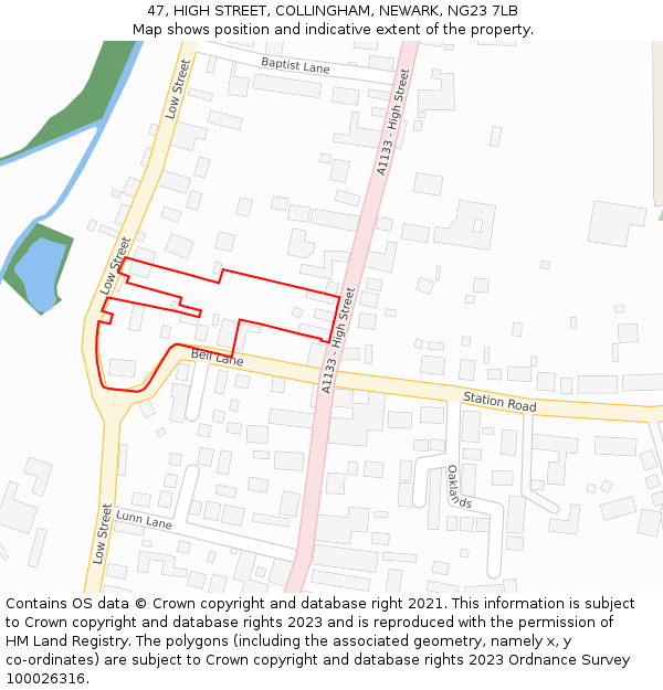 47, HIGH STREET, COLLINGHAM, NEWARK, NG23 7LB: Location map and indicative extent of plot