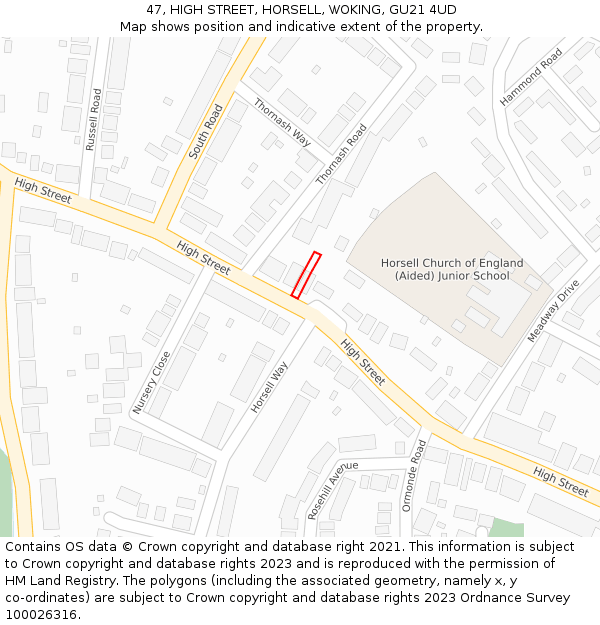 47, HIGH STREET, HORSELL, WOKING, GU21 4UD: Location map and indicative extent of plot