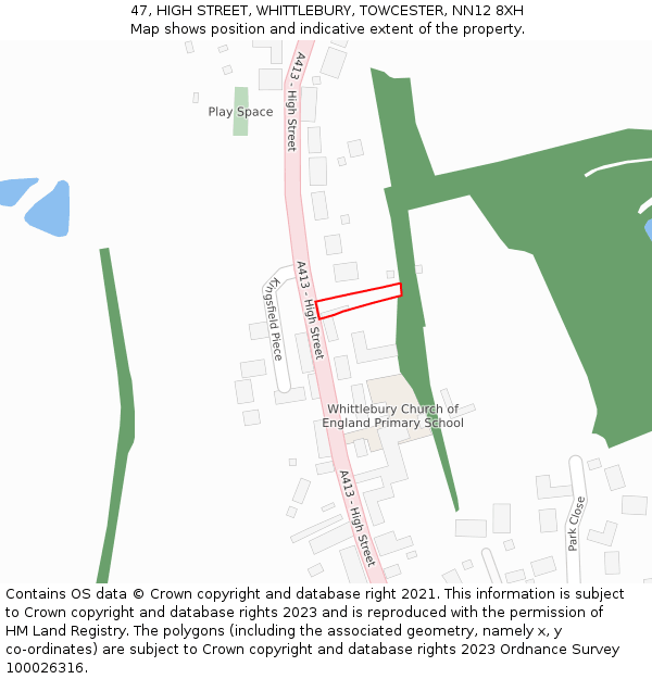 47, HIGH STREET, WHITTLEBURY, TOWCESTER, NN12 8XH: Location map and indicative extent of plot