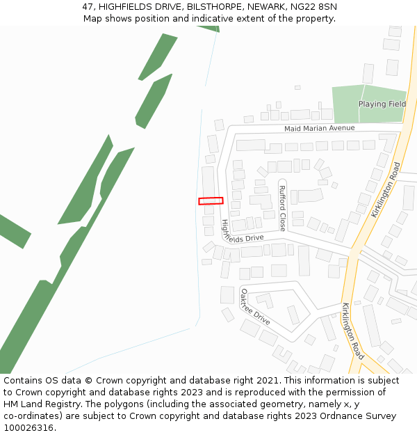 47, HIGHFIELDS DRIVE, BILSTHORPE, NEWARK, NG22 8SN: Location map and indicative extent of plot