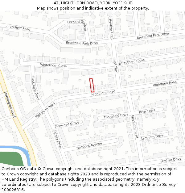 47, HIGHTHORN ROAD, YORK, YO31 9HF: Location map and indicative extent of plot