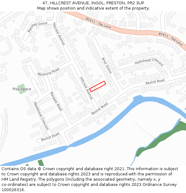 47, HILLCREST AVENUE, INGOL, PRESTON, PR2 3UP: Location map and indicative extent of plot