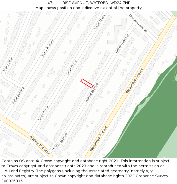 47, HILLRISE AVENUE, WATFORD, WD24 7NP: Location map and indicative extent of plot