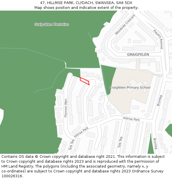 47, HILLRISE PARK, CLYDACH, SWANSEA, SA6 5DX: Location map and indicative extent of plot