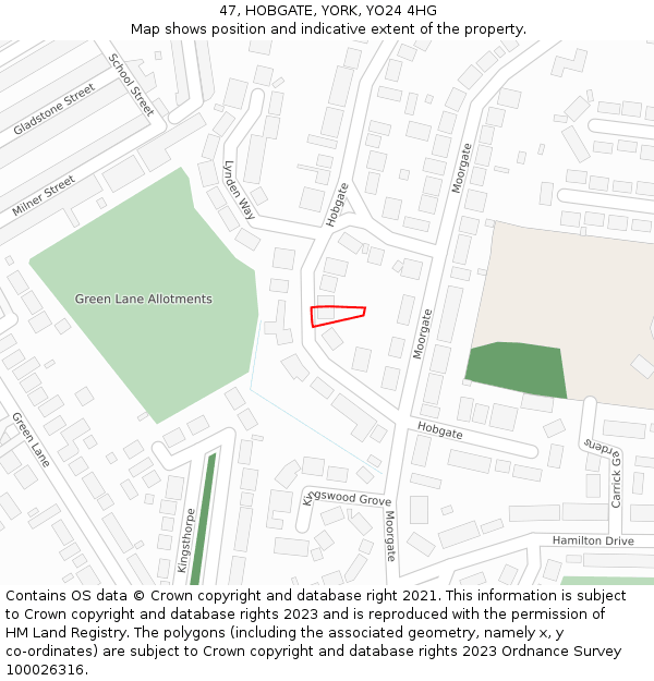 47, HOBGATE, YORK, YO24 4HG: Location map and indicative extent of plot