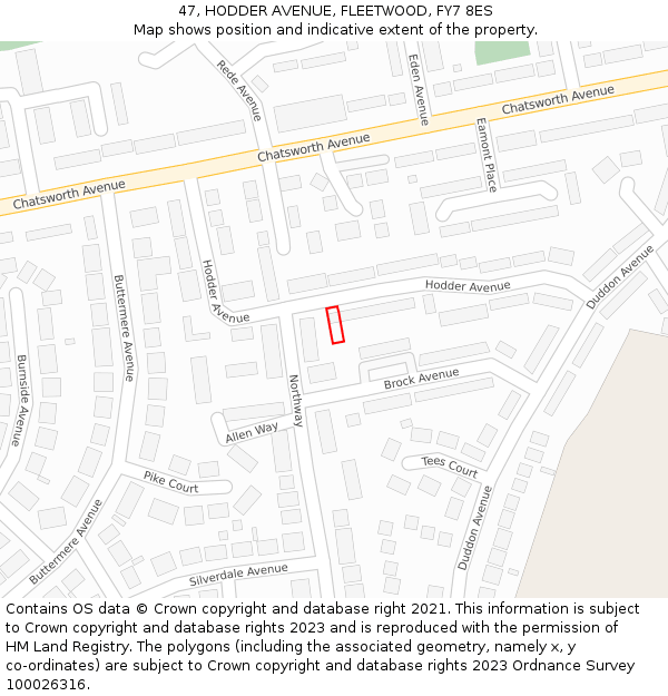 47, HODDER AVENUE, FLEETWOOD, FY7 8ES: Location map and indicative extent of plot