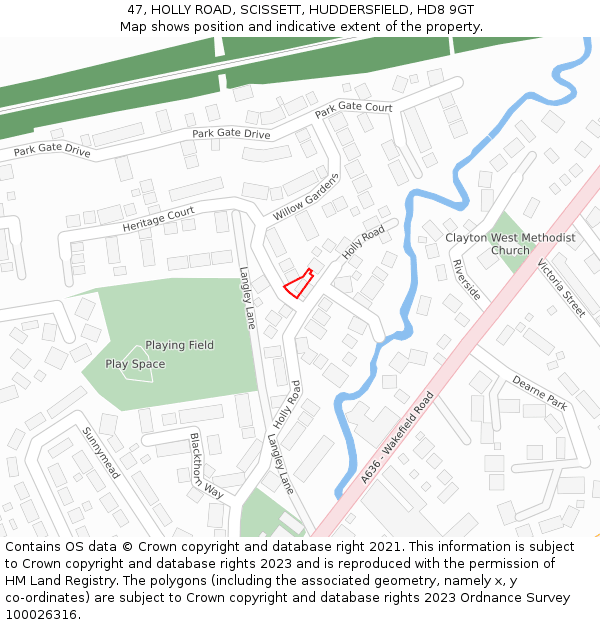 47, HOLLY ROAD, SCISSETT, HUDDERSFIELD, HD8 9GT: Location map and indicative extent of plot