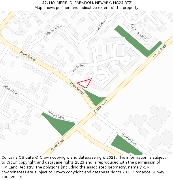 47, HOLMEFIELD, FARNDON, NEWARK, NG24 3TZ: Location map and indicative extent of plot