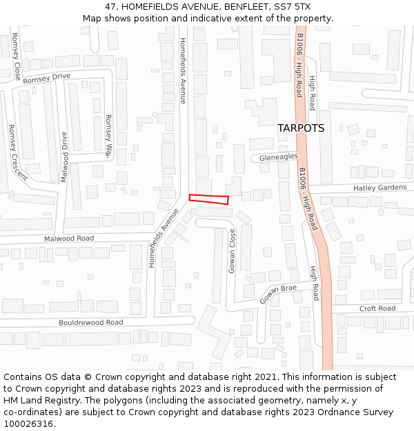 47, HOMEFIELDS AVENUE, BENFLEET, SS7 5TX: Location map and indicative extent of plot