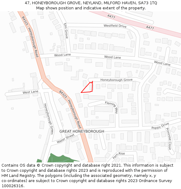 47, HONEYBOROUGH GROVE, NEYLAND, MILFORD HAVEN, SA73 1TQ: Location map and indicative extent of plot